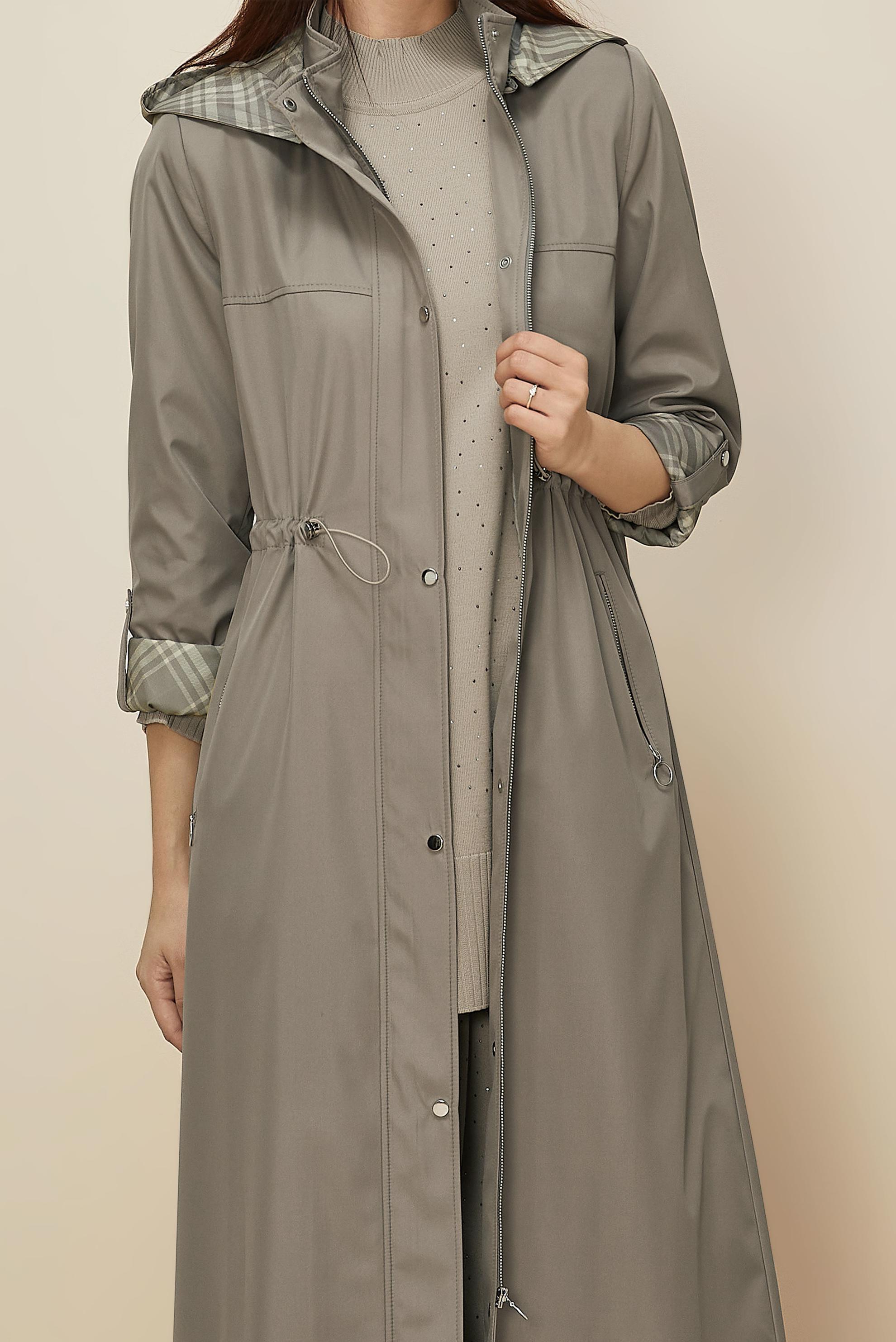 Tesettür giyim KAHVE KAPÜŞONLU PARDESÜ 10995