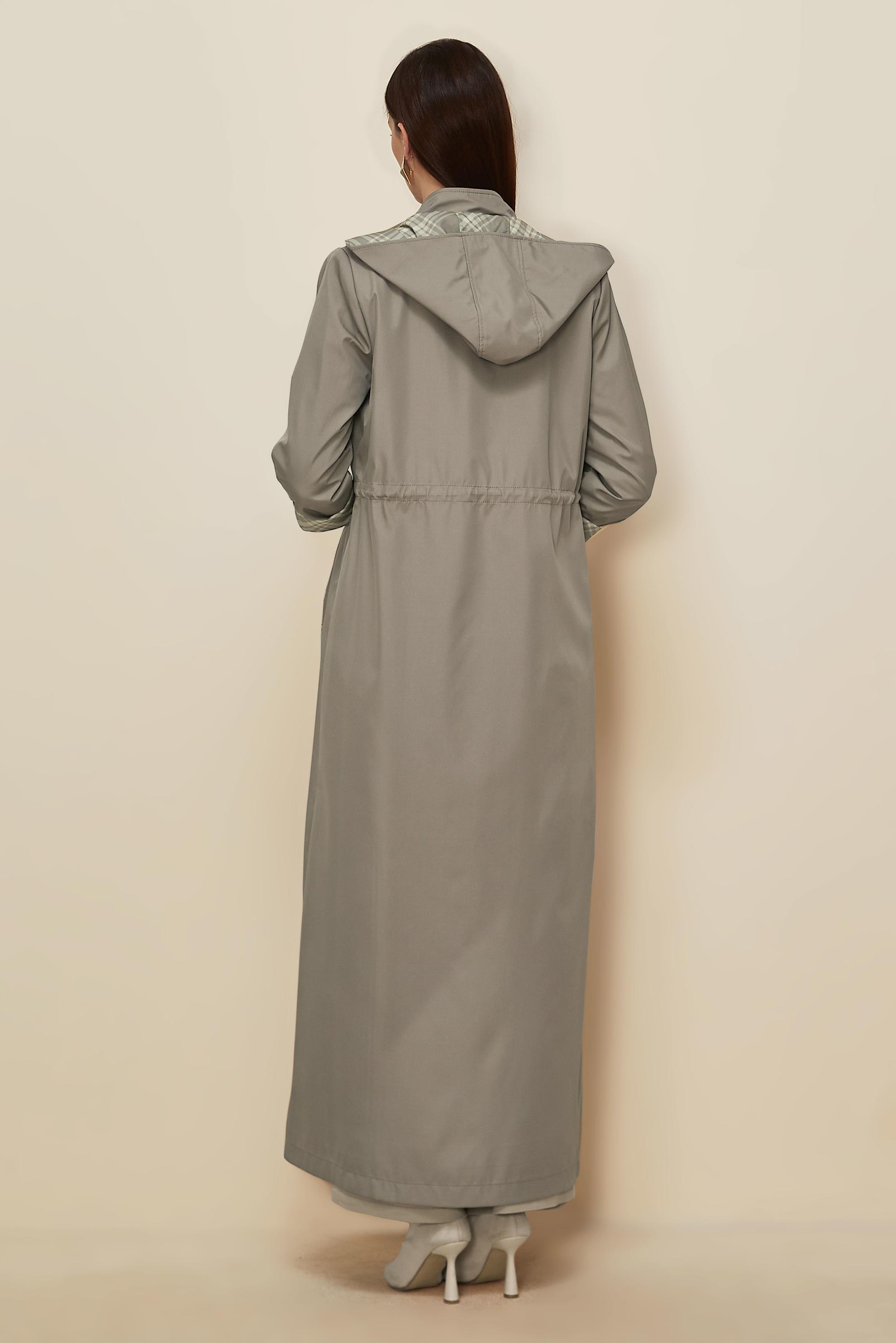 Tesettür giyim KAHVE KAPÜŞONLU PARDESÜ 10995