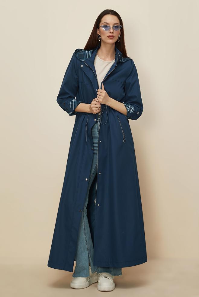 Tesettür giyim LACİVERT KAPÜŞONLU PARDESÜ 10995 - ALVİNA