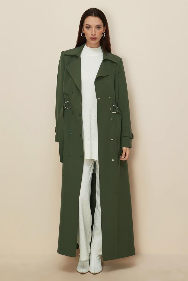 Vêtements hijab KAKI PARDESSUS CEINTURÉ 10996 - ALVİNA