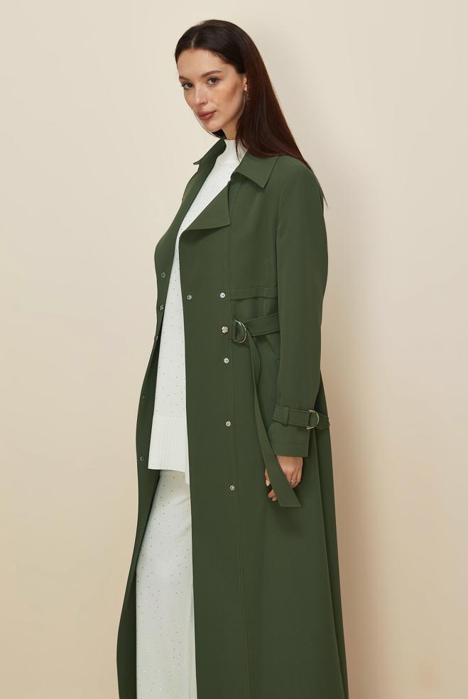 Vêtements hijab KAKI PARDESSUS CEINTURÉ 10996 - ALVİNA