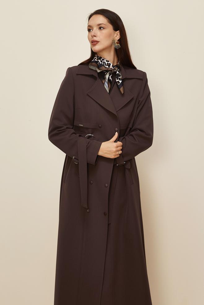 Hijab clothing BROWN BELTED TOPCOAT 10996 - ALVİNA