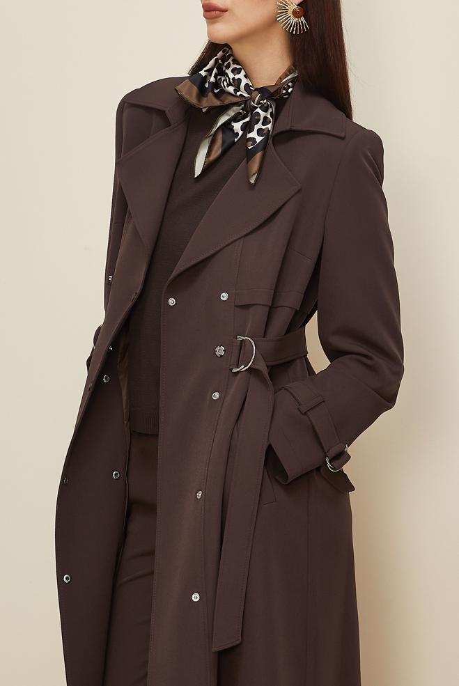 Hijab clothing BROWN BELTED TOPCOAT 10996 - ALVİNA