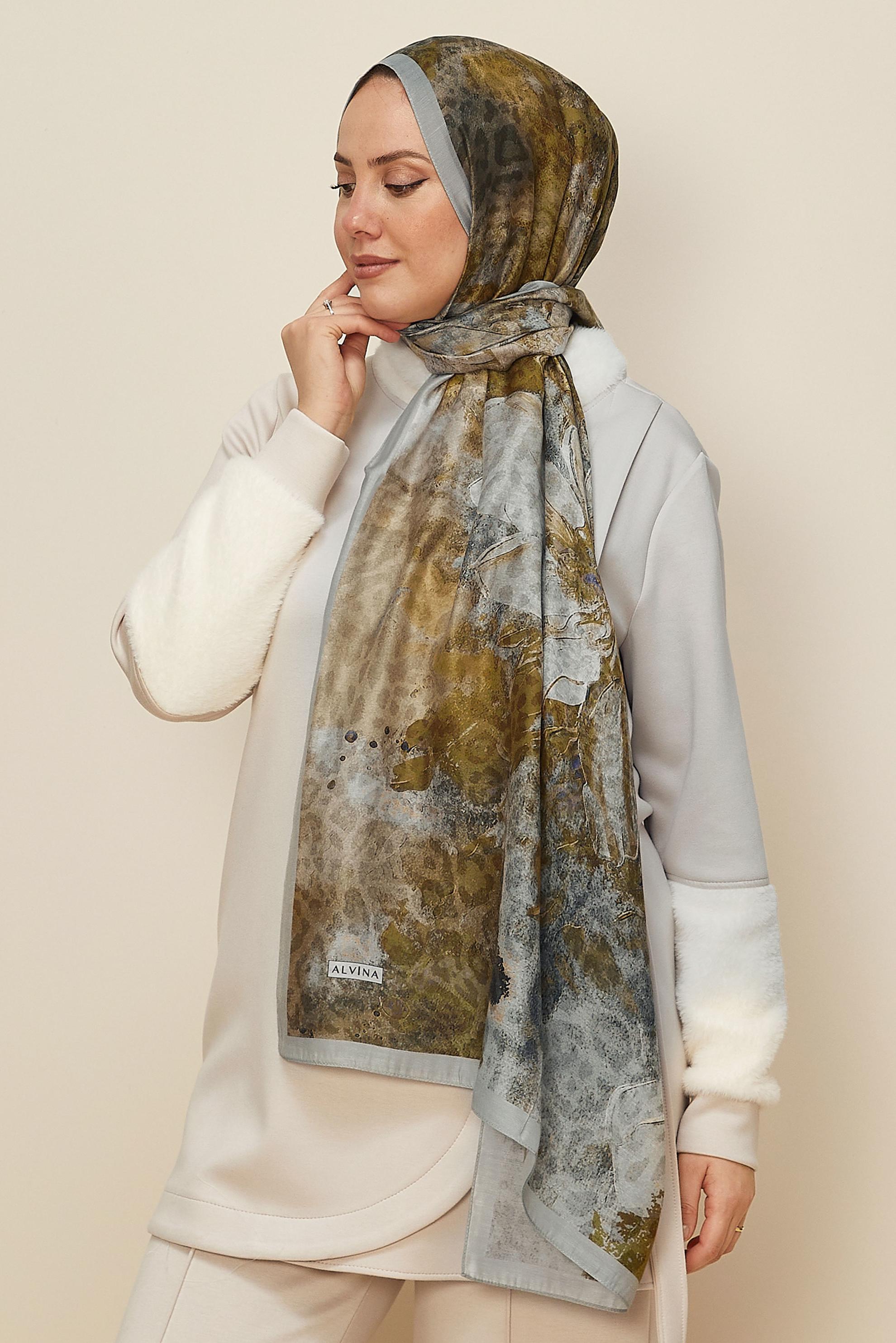 Vêtements hijab GRIS CHÂLE À MOTIFS ALVINA 1332