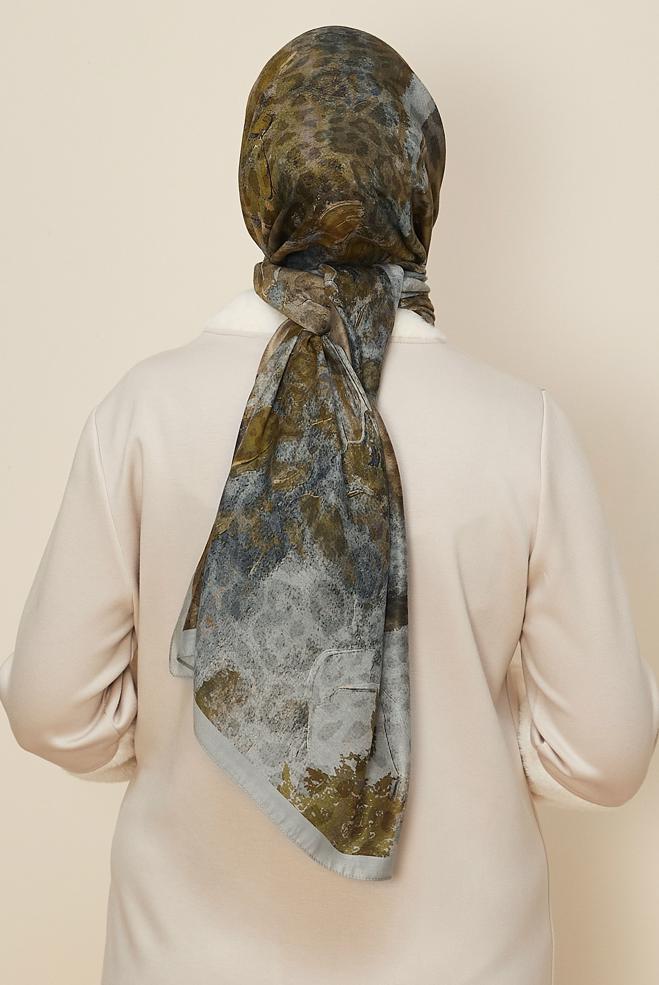 Vêtements hijab GRIS CHÂLE À MOTIFS ALVINA 1332 - ALVİNA