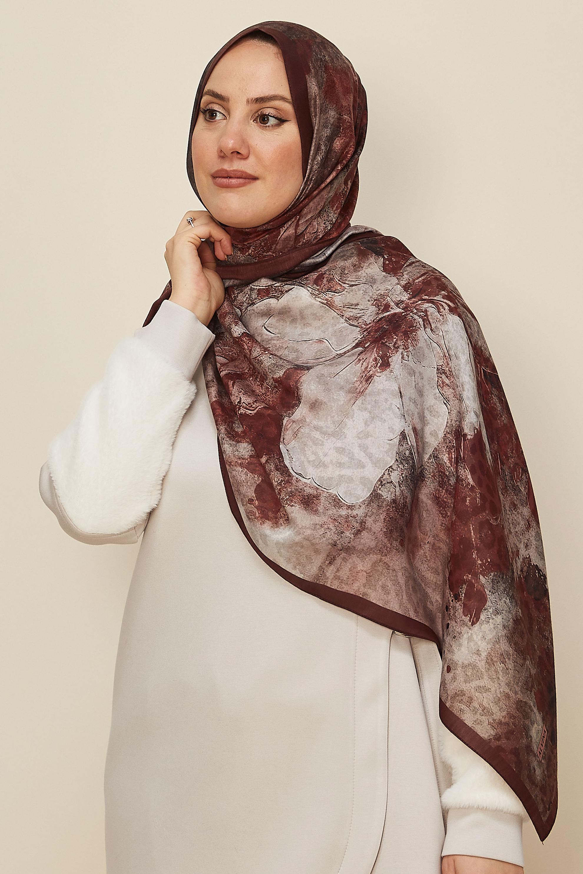 Vêtements hijab ROUGE BORDEAUX CHÂLE À MOTIFS ALVINA 1332