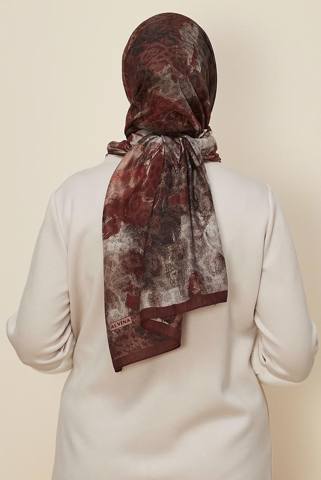 Vêtements hijab ROUGE BORDEAUX CHÂLE À MOTIFS ALVINA 1332 - ALVİNA