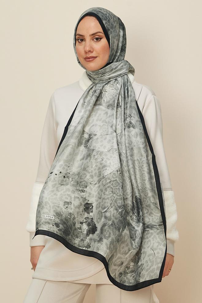Vêtements hijab ARGENT CHÂLE À MOTIFS ALVINA 1332 - ALVİNA