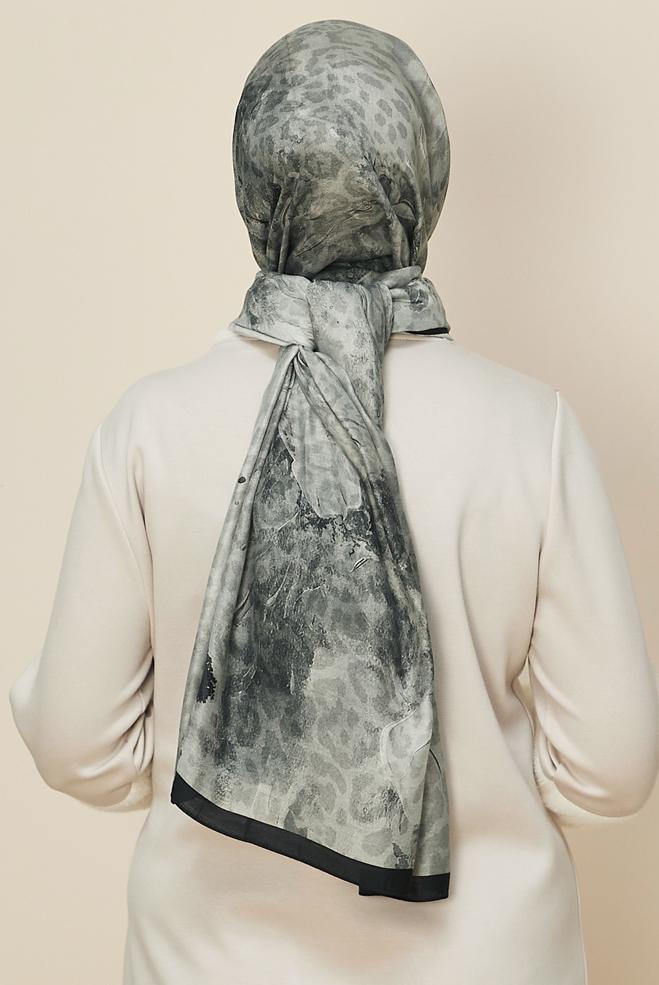 Vêtements hijab ARGENT CHÂLE À MOTIFS ALVINA 1332 - ALVİNA