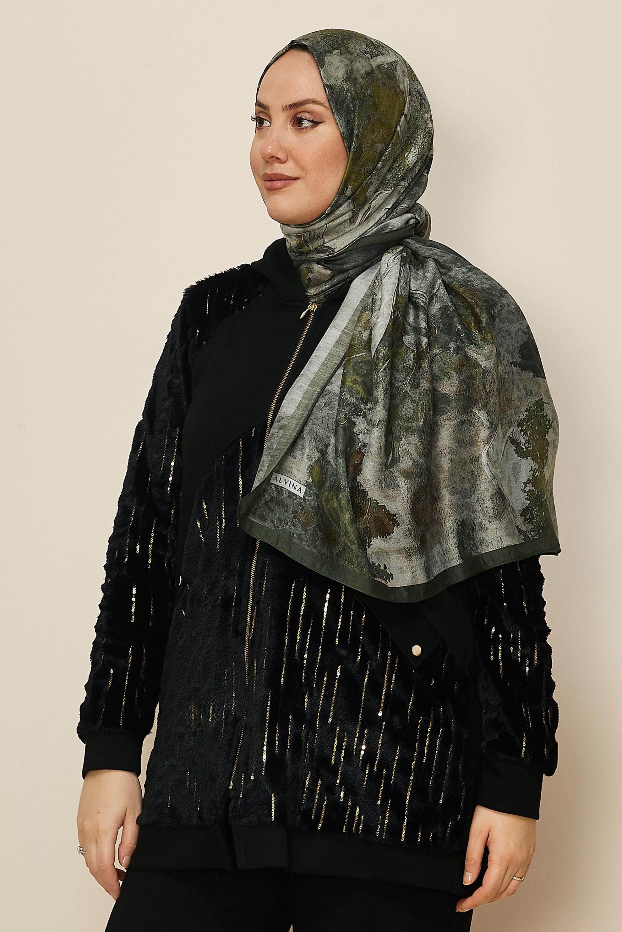 Vêtements hijab KAKI CHÂLE À MOTIFS ALVINA 1332