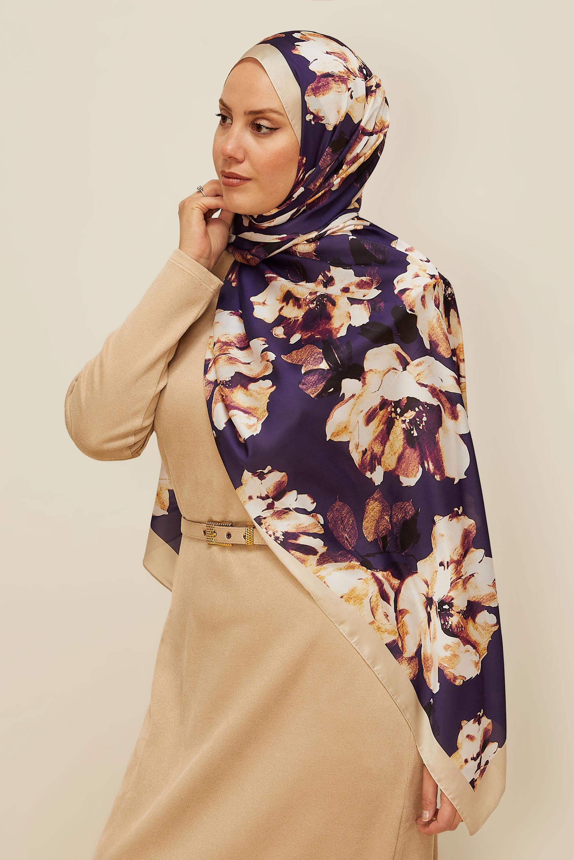 Tesettür giyim MOR ALVİNA ÇİÇEK DESENLİ ŞAL 8601