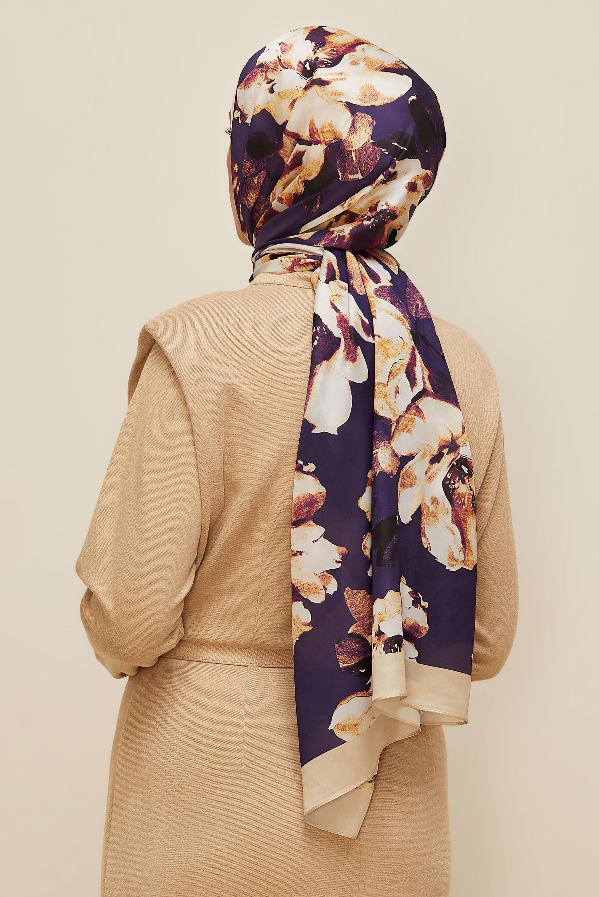 Tesettür giyim MOR ALVİNA ÇİÇEK DESENLİ ŞAL 8601