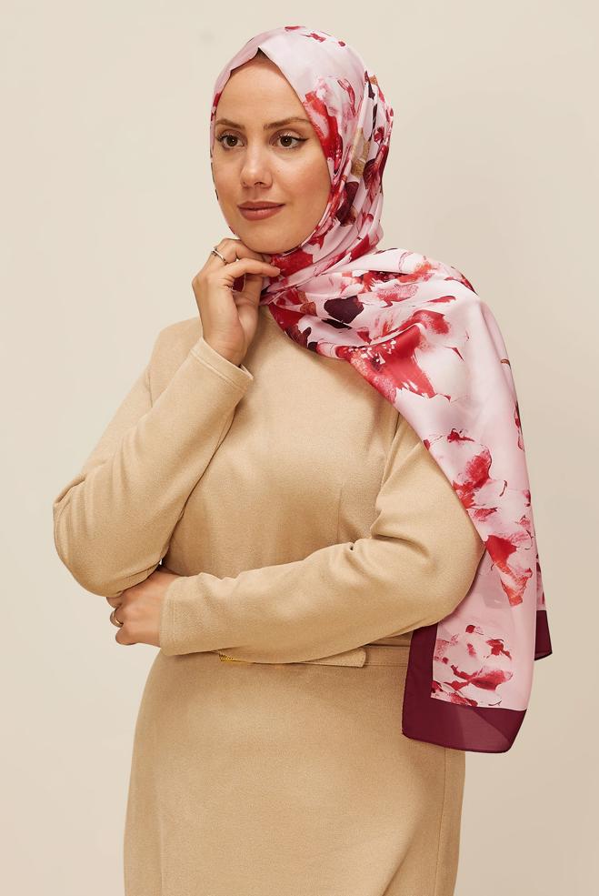 Tesettür giyim BORDO ALVİNA ÇİÇEK DESENLİ ŞAL 8601 - ALVİNA