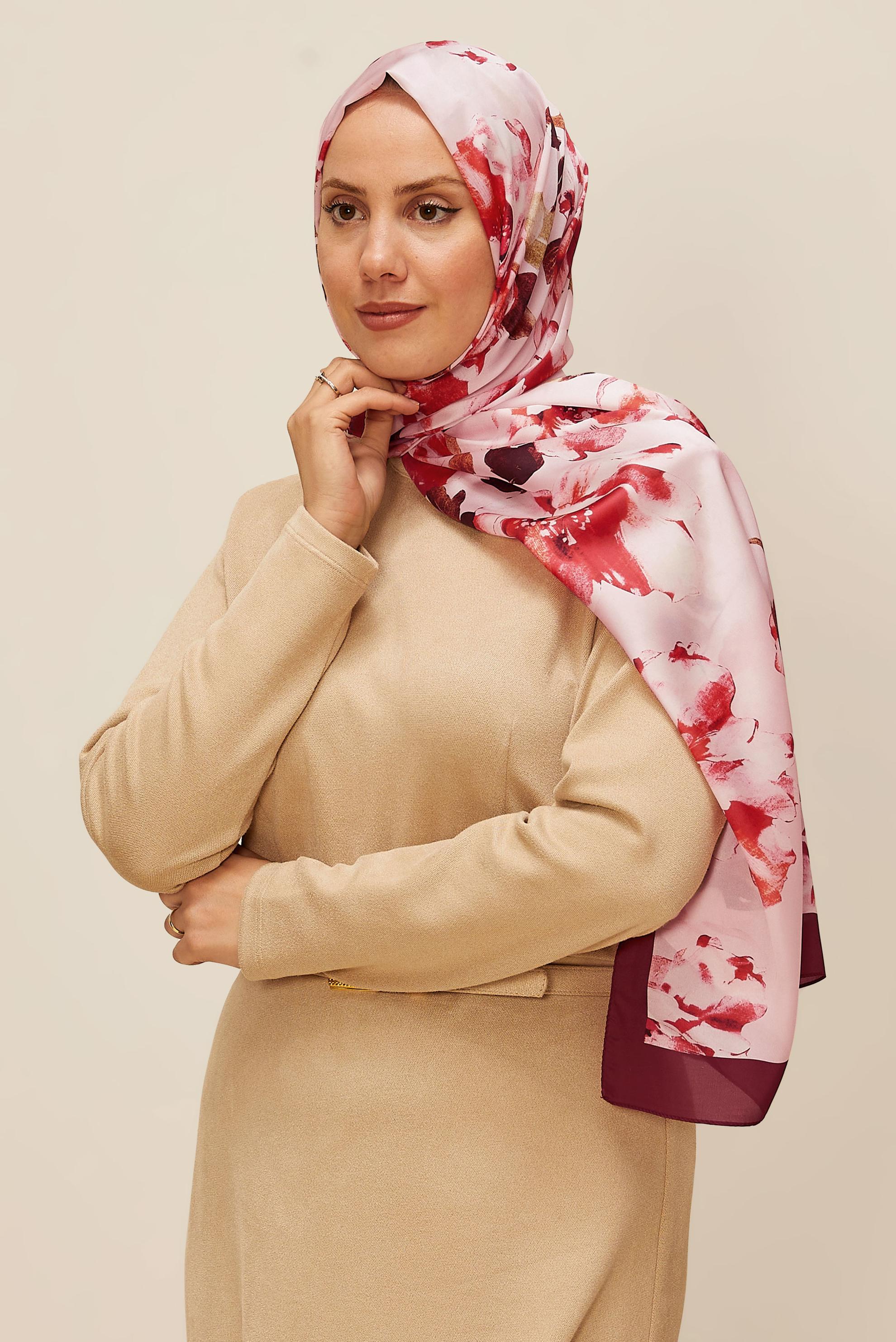 Tesettür giyim BORDO ALVİNA ÇİÇEK DESENLİ ŞAL 8601