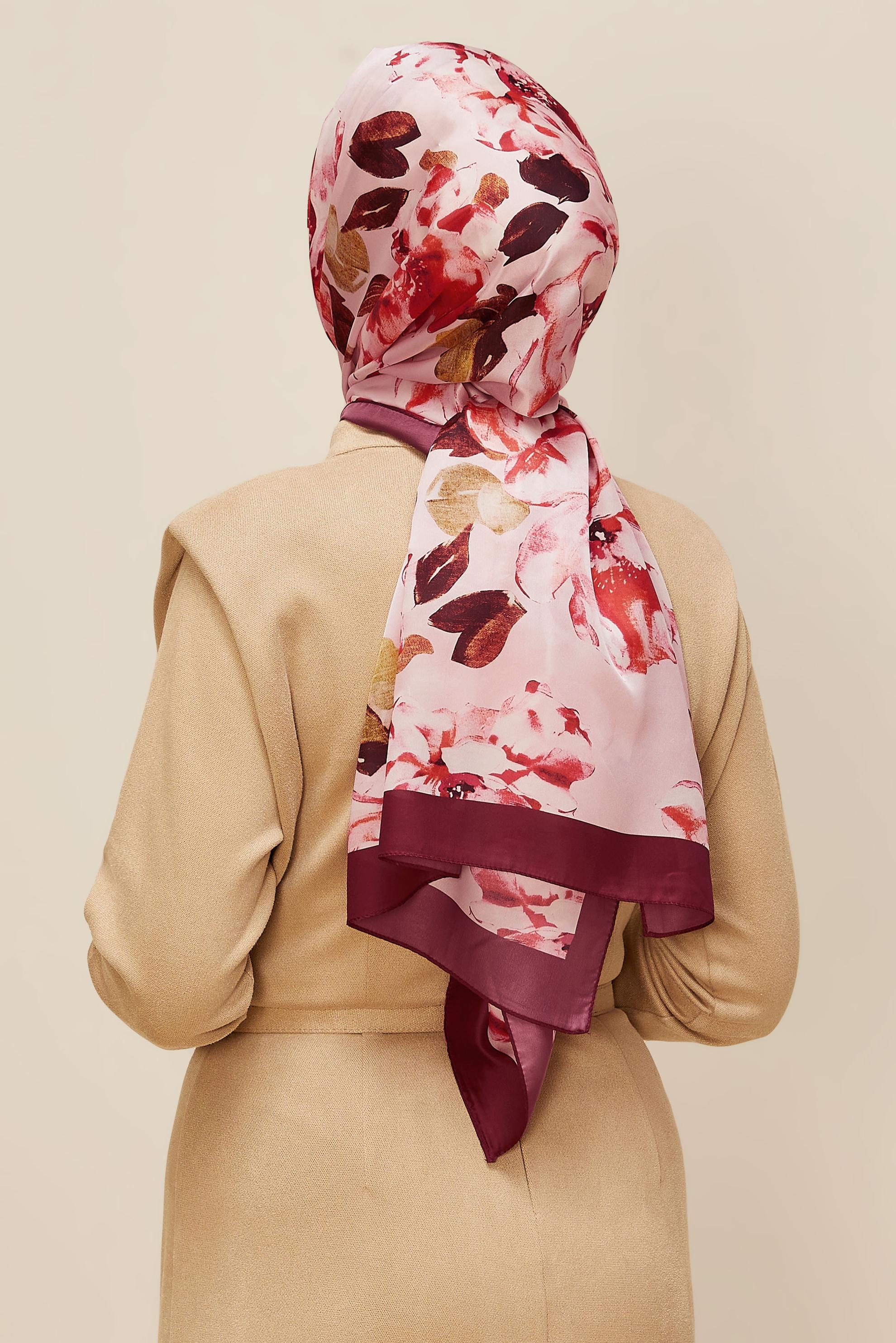 Tesettür giyim BORDO ALVİNA ÇİÇEK DESENLİ ŞAL 8601