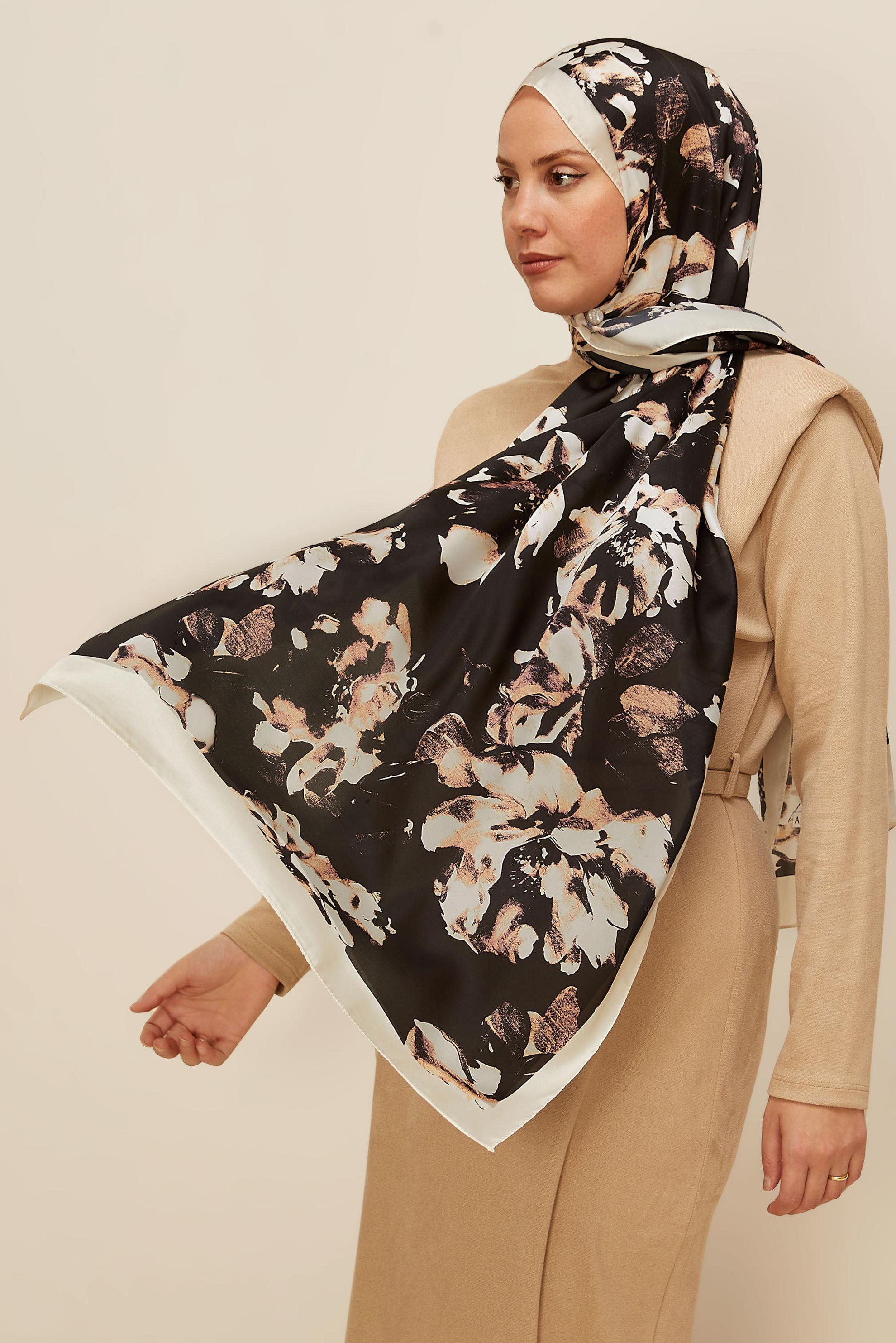 Vêtements hijab GRIS CHÂLE À MOTIFS FLEURS ALVINA 8601