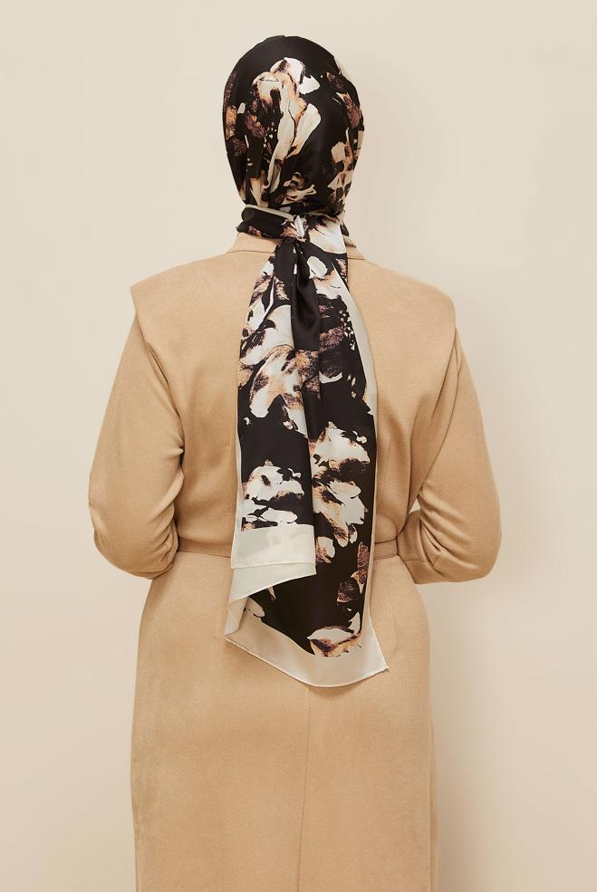 Vêtements hijab GRIS CHÂLE À MOTIFS FLEURS ALVINA 8601 - ALVİNA