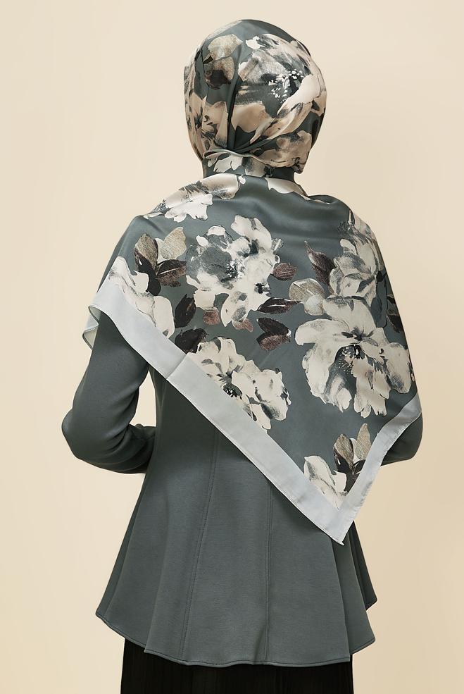 Hijab clothing GREY ALVINA FLOWER PATTERNED SHAWL 8601 - ALVİNA