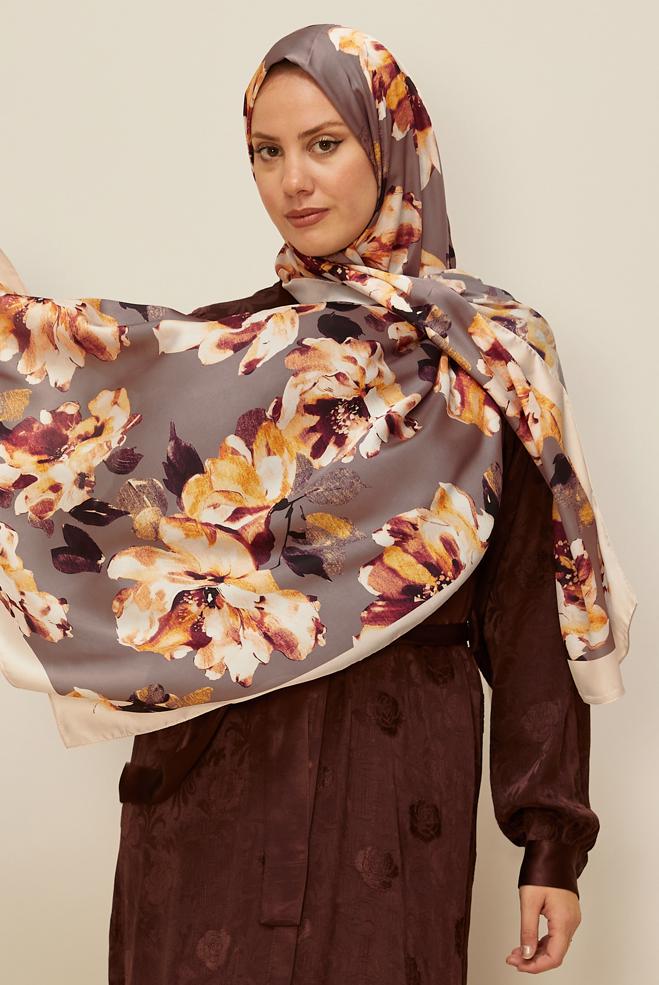 Vêtements hijab POUDRE CHÂLE À MOTIFS FLEURS ALVINA 8601 - ALVİNA