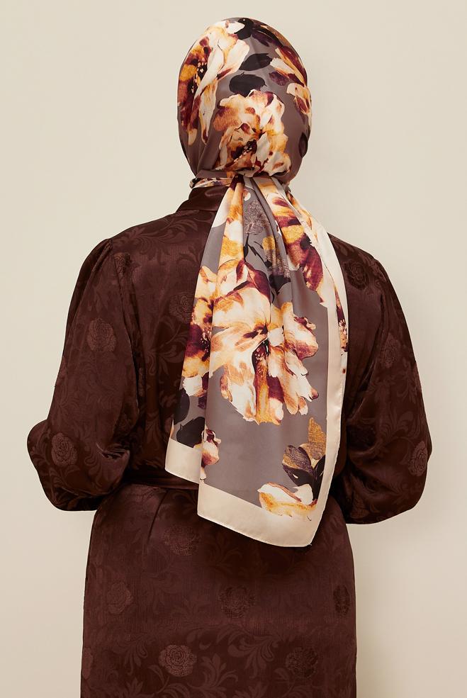 Vêtements hijab POUDRE CHÂLE À MOTIFS FLEURS ALVINA 8601 - ALVİNA