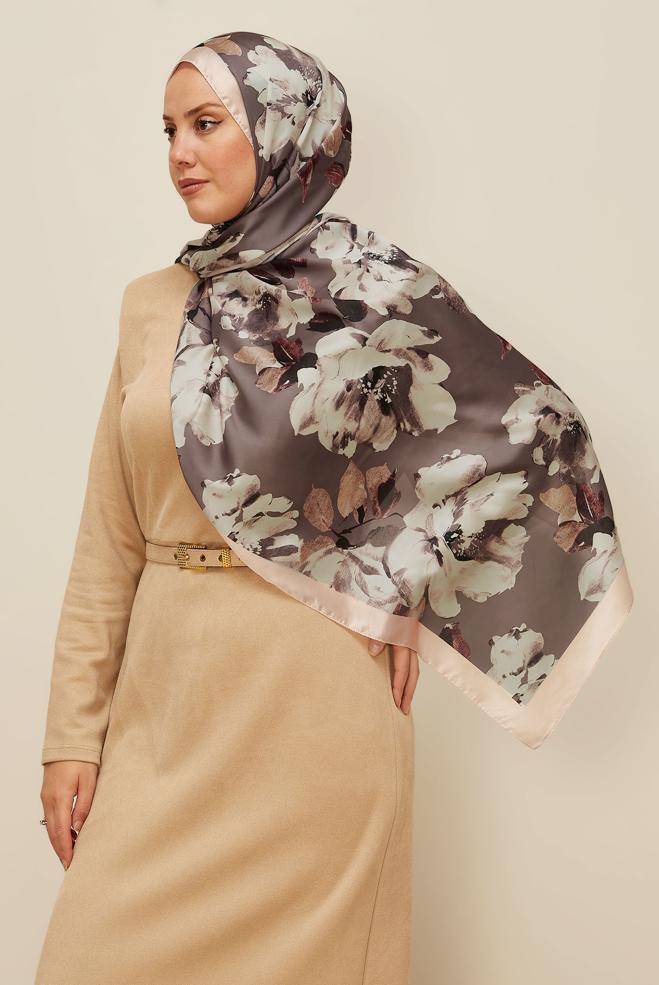 Vêtements hijab ROSE CHÂLE À MOTIFS FLEURS ALVINA 8601 - ALVİNA
