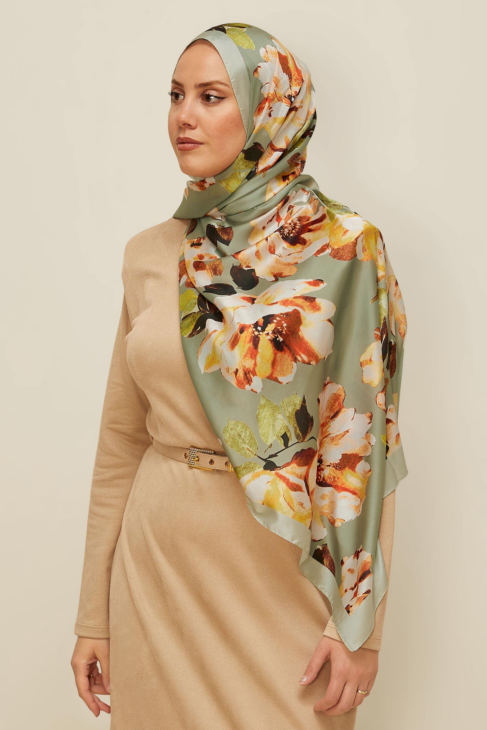 Vêtements hijab VERT CHÂLE À MOTIFS FLEURS ALVINA 8601