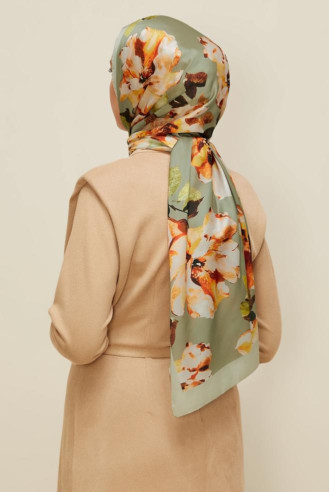 Vêtements hijab VERT CHÂLE À MOTIFS FLEURS ALVINA 8601 - ALVİNA