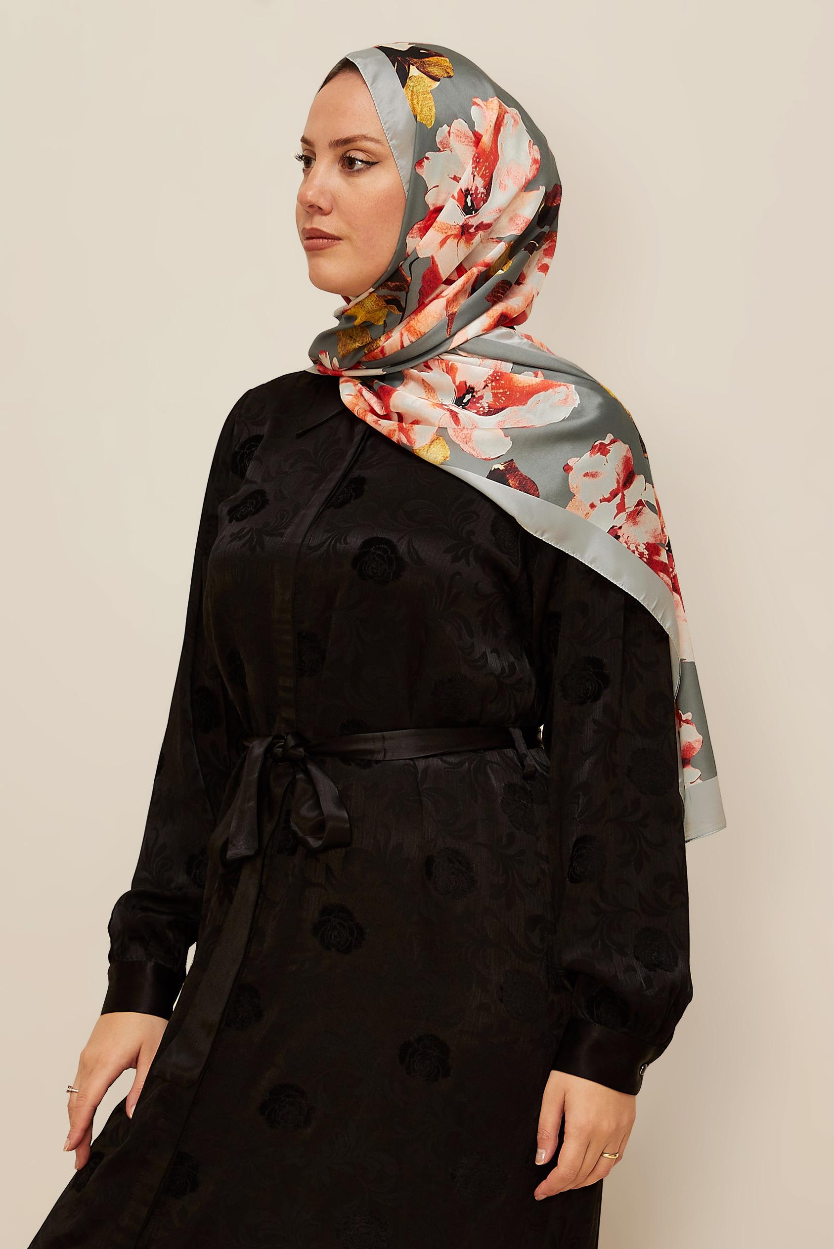 Tesettür giyim TABA ALVİNA ÇİÇEK DESENLİ ŞAL 8601