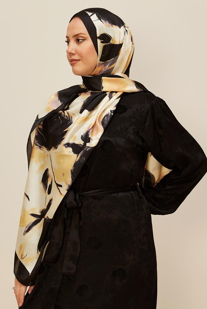 Hijab clothing BLACK ALVINA PATTERNED SHAWL 8602 - ALVİNA