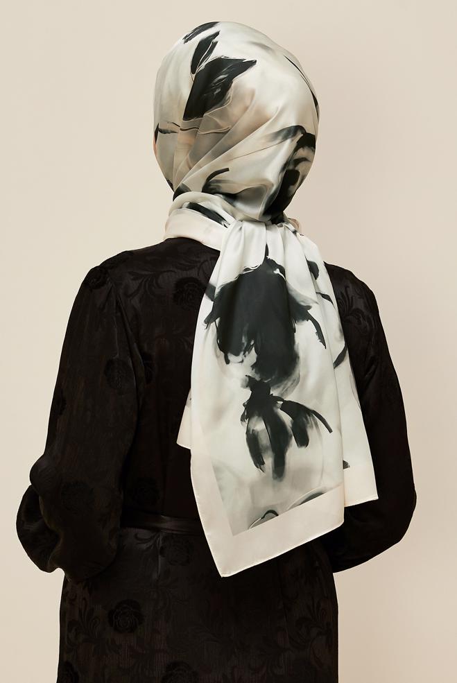 Hijab clothing WHITE ALVINA PATTERNED SHAWL 8602 - ALVİNA