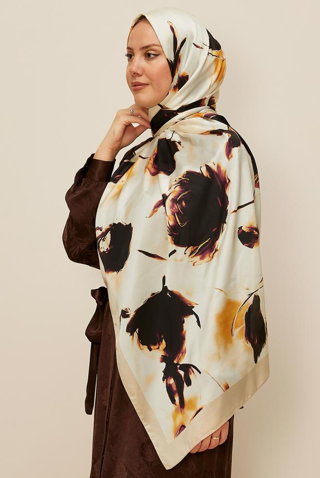 Vêtements hijab BEIGE CHÂLE À MOTIFS ALVINA 8602 - ALVİNA