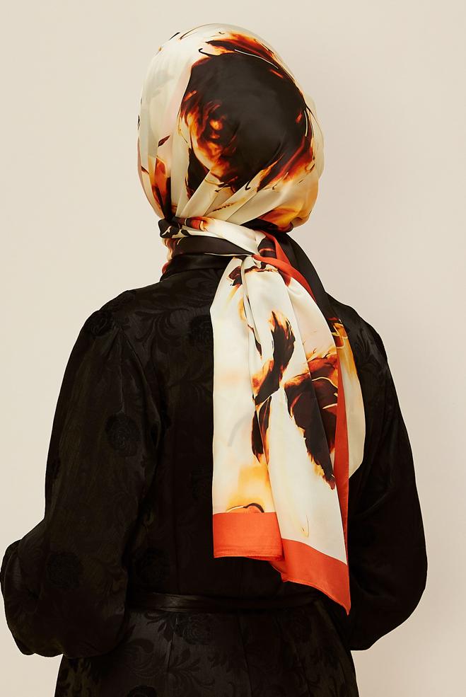 Hijab clothing ORANGE ALVINA PATTERNED SHAWL 8602 - ALVİNA