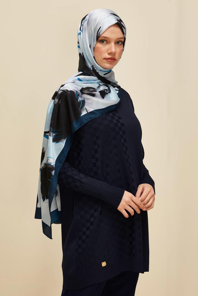 Hijab clothing NAVY BLUE ALVINA PATTERNED SHAWL 8602 - ALVİNA