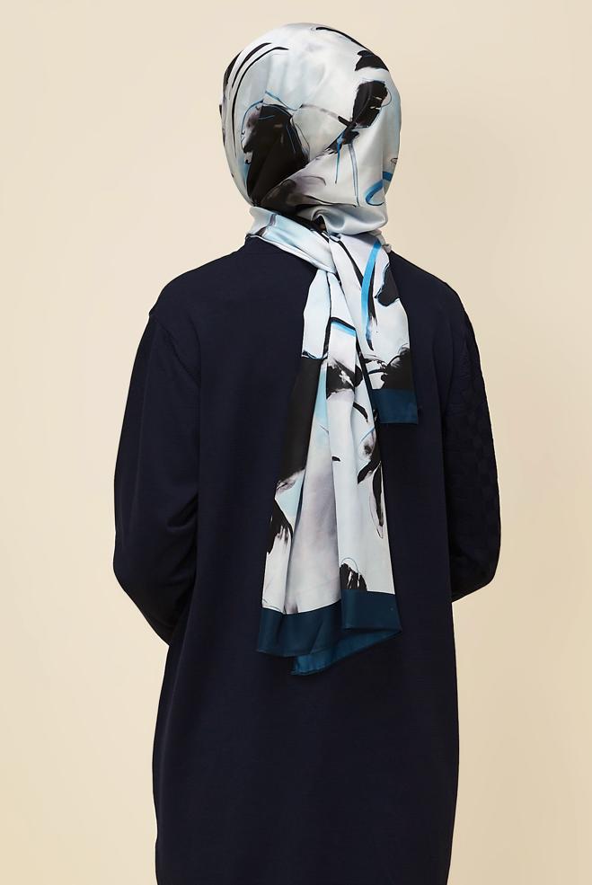 Hijab clothing NAVY BLUE ALVINA PATTERNED SHAWL 8602 - ALVİNA