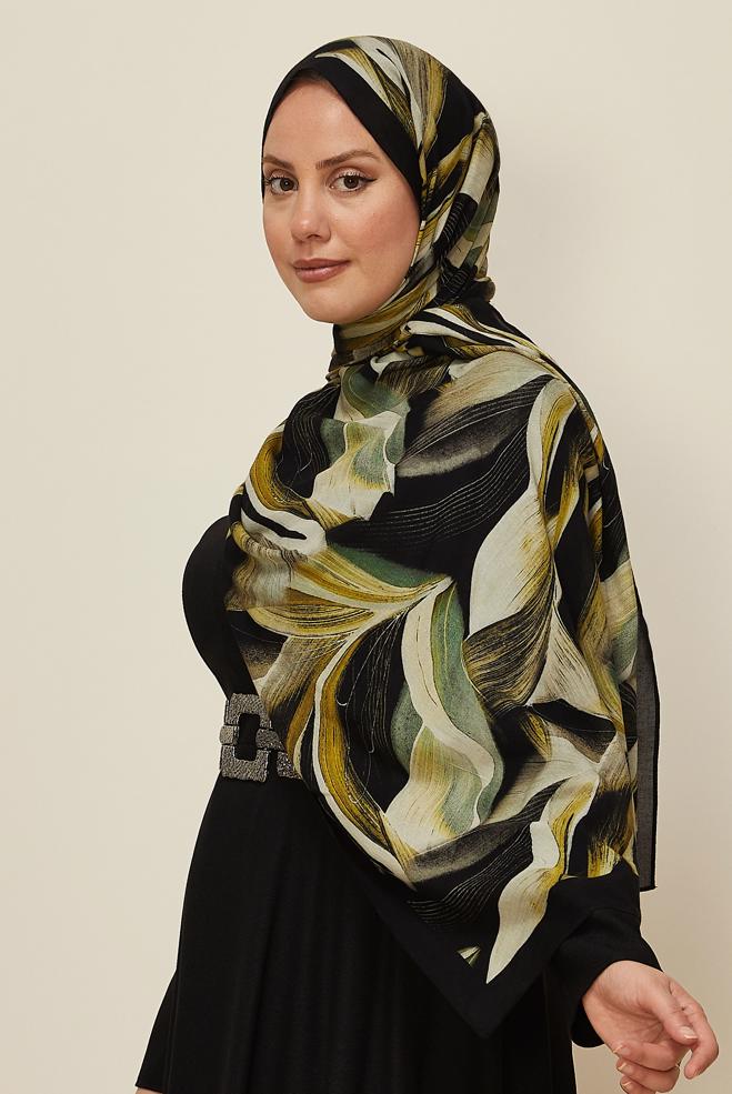 Vêtements hijab NOIR CHÂLE ALVINA EN VISCOSE À MOTIFS 8604 - ALVİNA