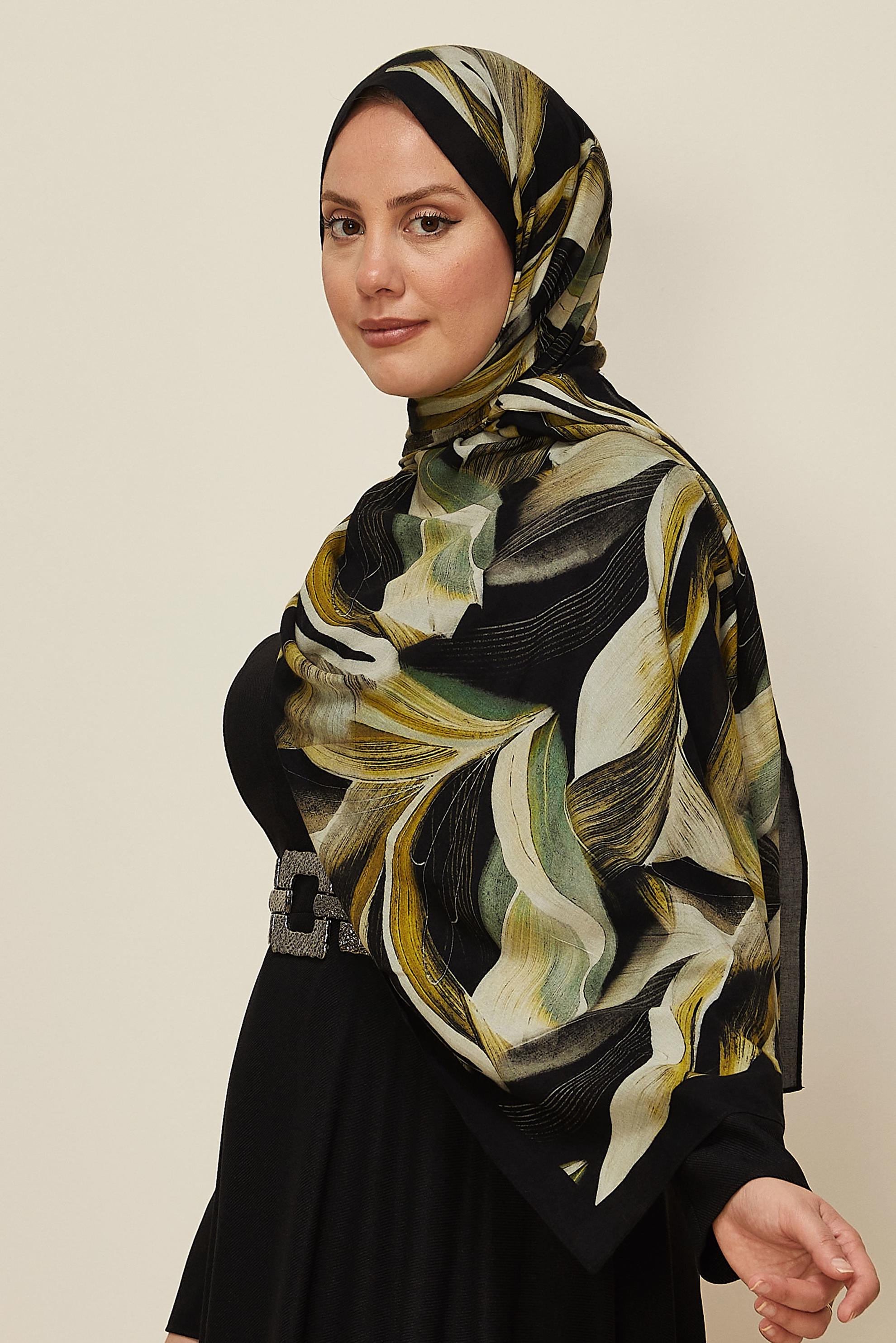 Vêtements hijab NOIR CHÂLE ALVINA EN VISCOSE À MOTIFS 8604