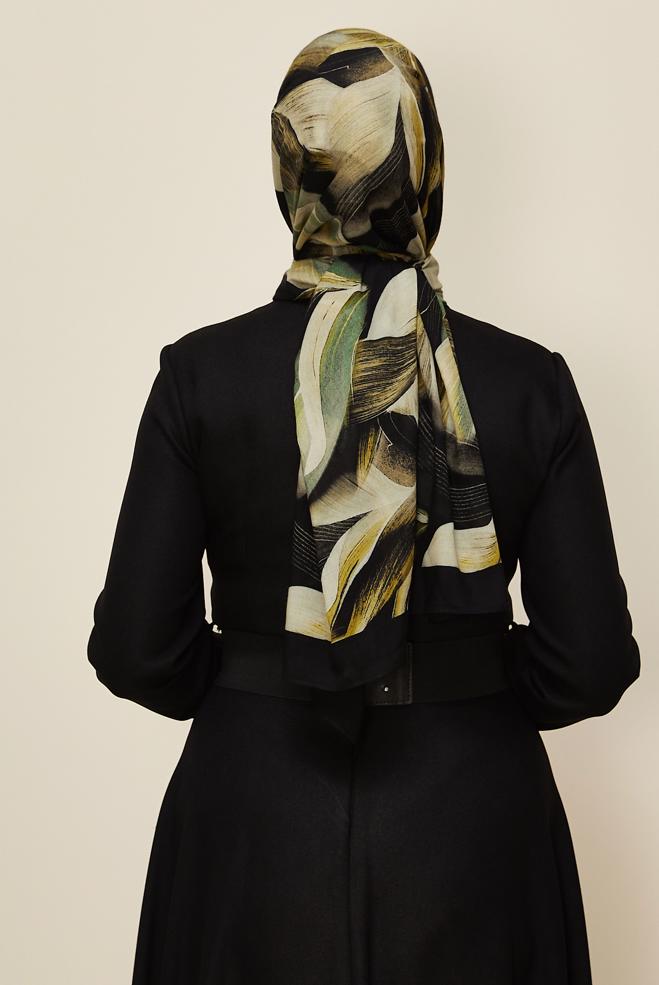 Vêtements hijab NOIR CHÂLE ALVINA EN VISCOSE À MOTIFS 8604 - ALVİNA