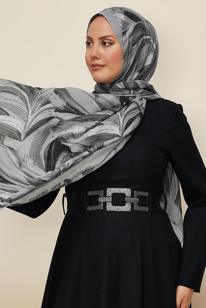 Vêtements hijab GRIS CHÂLE ALVINA EN VISCOSE À MOTIFS 8604 - ALVİNA