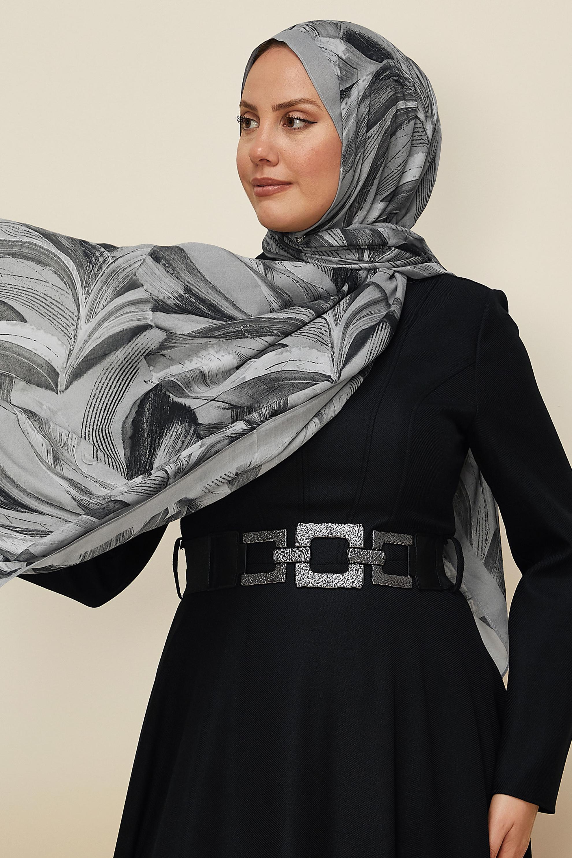 Vêtements hijab GRIS CHÂLE ALVINA EN VISCOSE À MOTIFS 8604