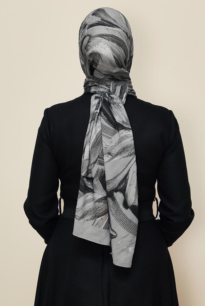 Vêtements hijab GRIS CHÂLE ALVINA EN VISCOSE À MOTIFS 8604 - ALVİNA