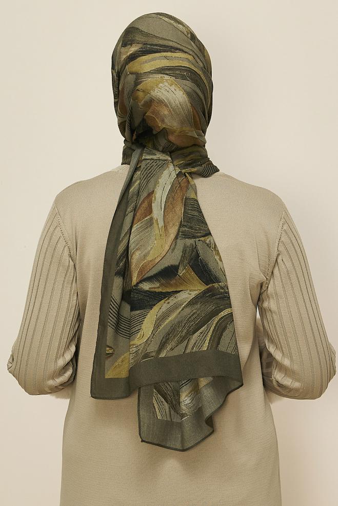 Vêtements hijab KAKI CHÂLE ALVINA EN VISCOSE À MOTIFS 8604 - ALVİNA