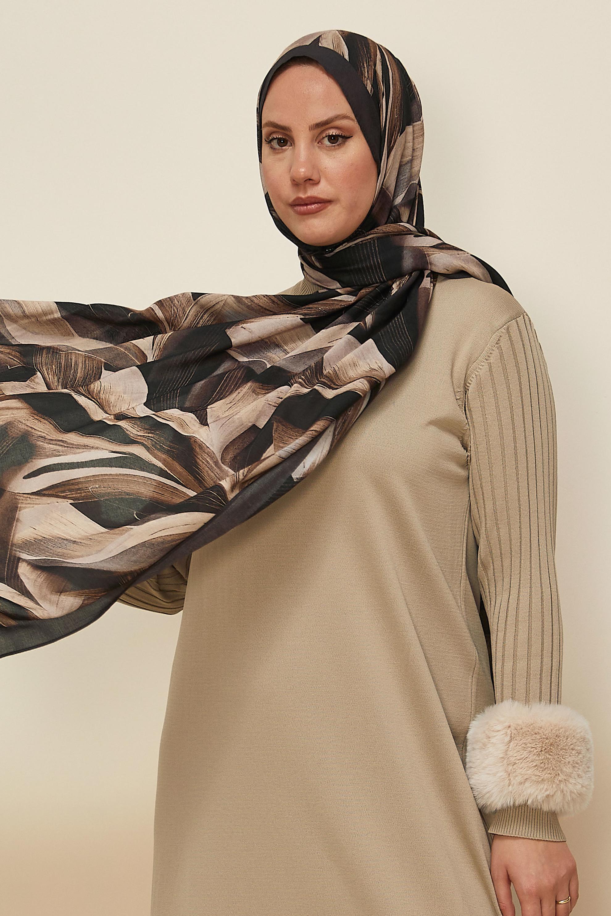 Vêtements hijab BRUN CHÂLE ALVINA EN VISCOSE À MOTIFS 8604