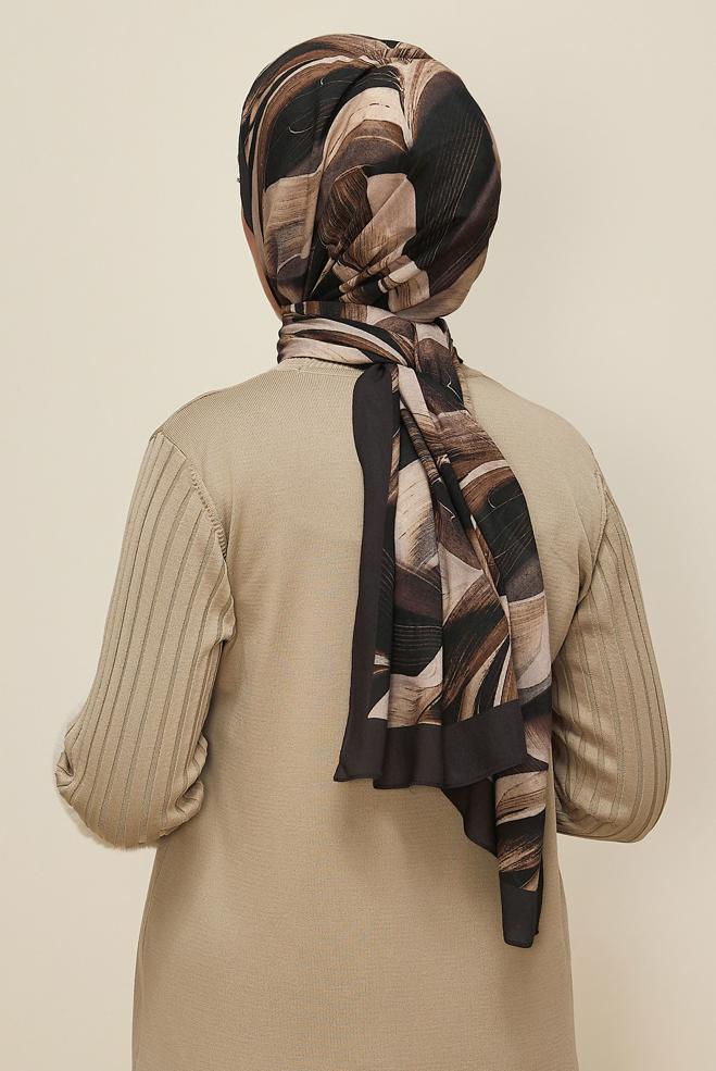 Vêtements hijab BRUN CHÂLE ALVINA EN VISCOSE À MOTIFS 8604 - ALVİNA