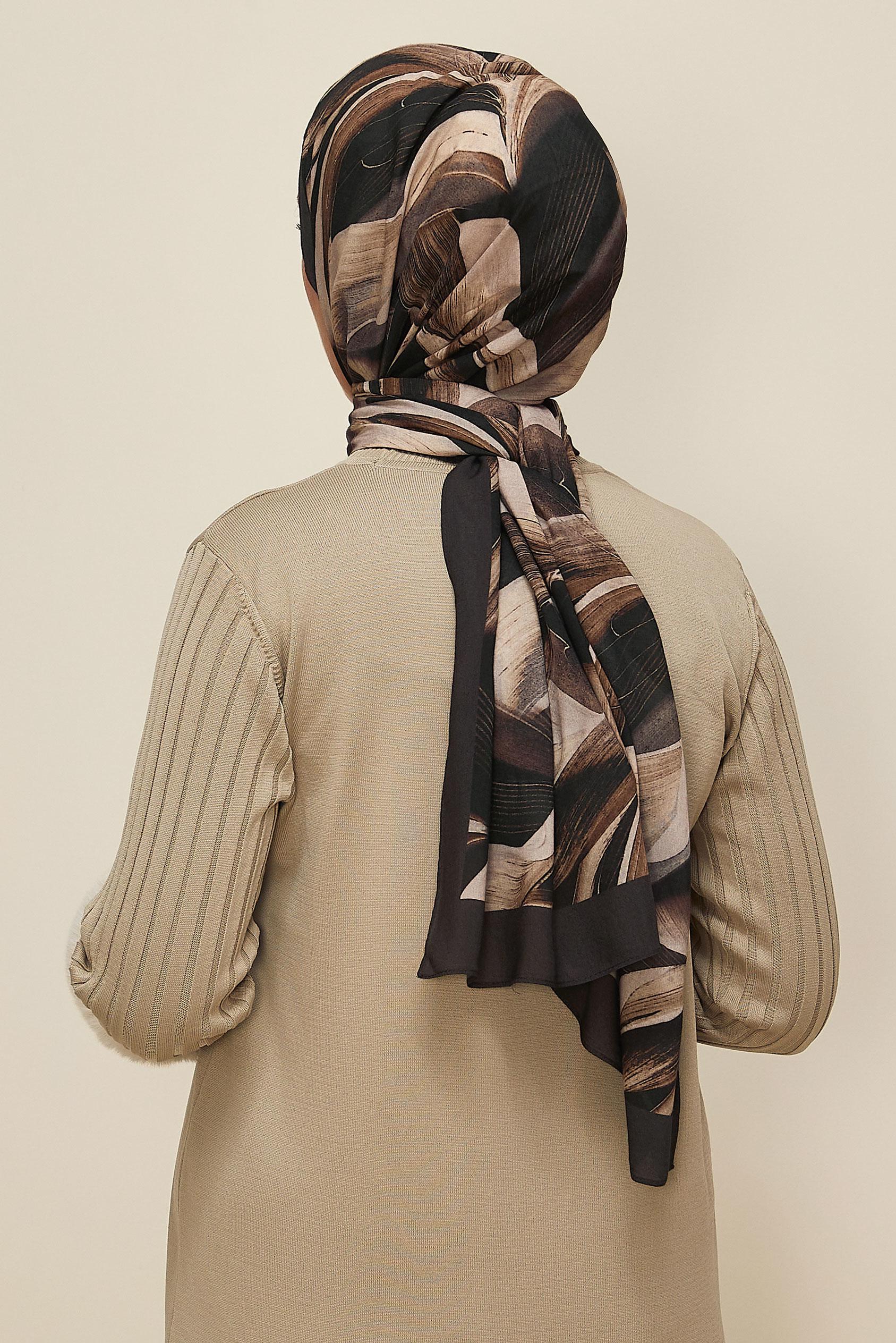 Vêtements hijab BRUN CHÂLE ALVINA EN VISCOSE À MOTIFS 8604