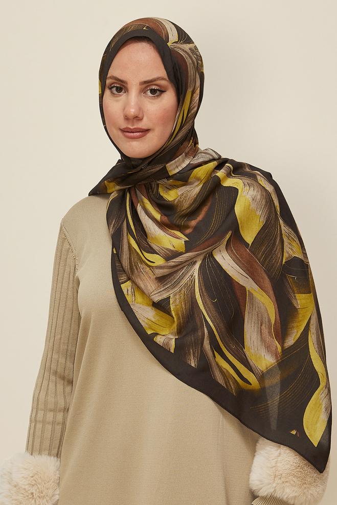 Vêtements hijab BRUN CHÂLE ALVINA EN VISCOSE À MOTIFS 8604 - ALVİNA