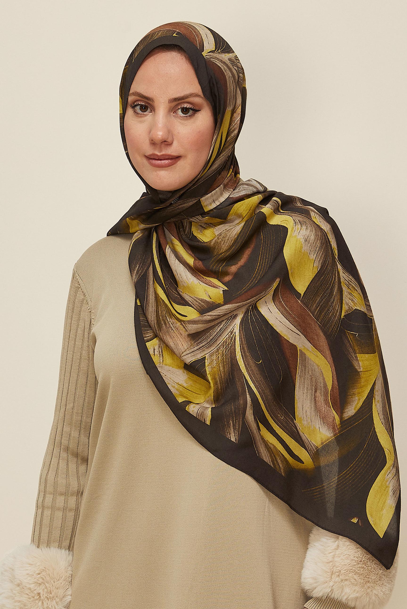 Vêtements hijab BRUN CHÂLE ALVINA EN VISCOSE À MOTIFS 8604