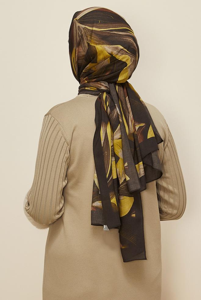 Vêtements hijab BRUN CHÂLE ALVINA EN VISCOSE À MOTIFS 8604 - ALVİNA