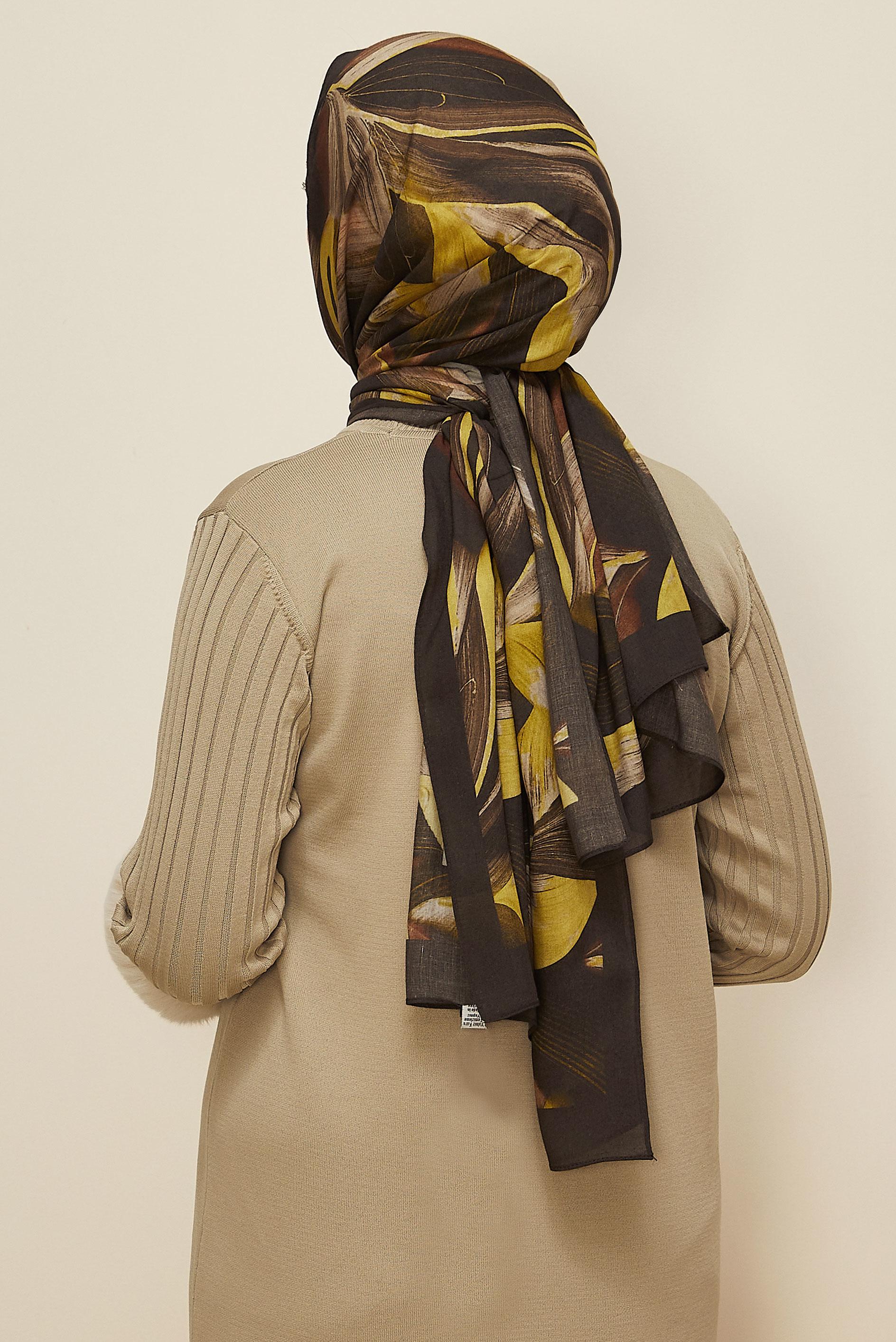 Vêtements hijab BRUN CHÂLE ALVINA EN VISCOSE À MOTIFS 8604