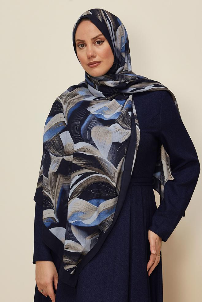Vêtements hijab BLEU MARINE CHÂLE ALVINA EN VISCOSE À MOTIFS 8604 - ALVİNA