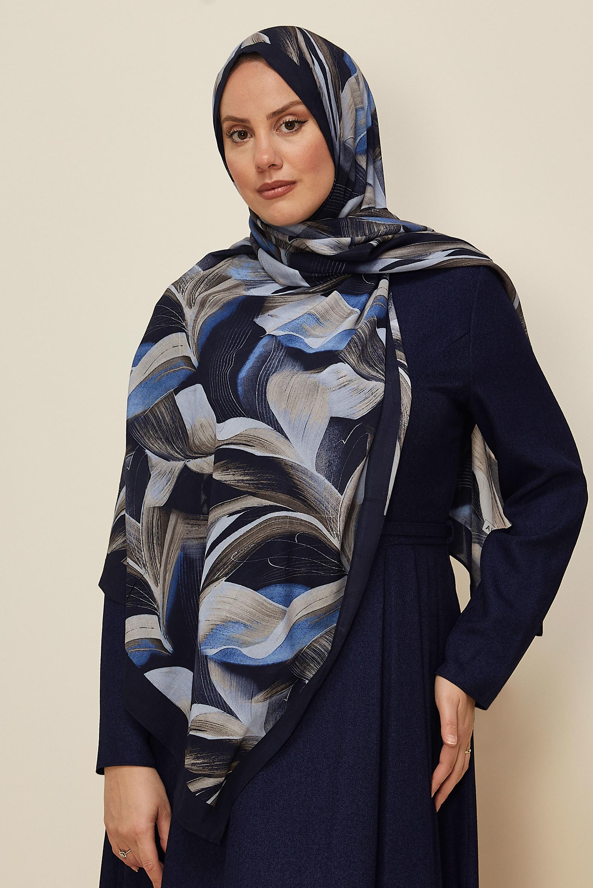 Vêtements hijab BLEU MARINE CHÂLE ALVINA EN VISCOSE À MOTIFS 8604